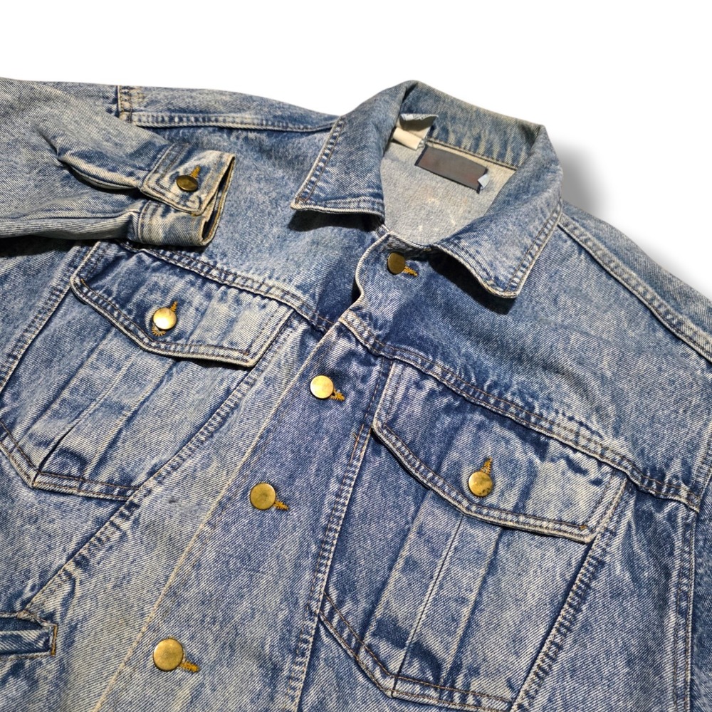 Vintage 80s Blue Denim Trucker Jacket Mens Medium Light Stone Acid Wash Jean